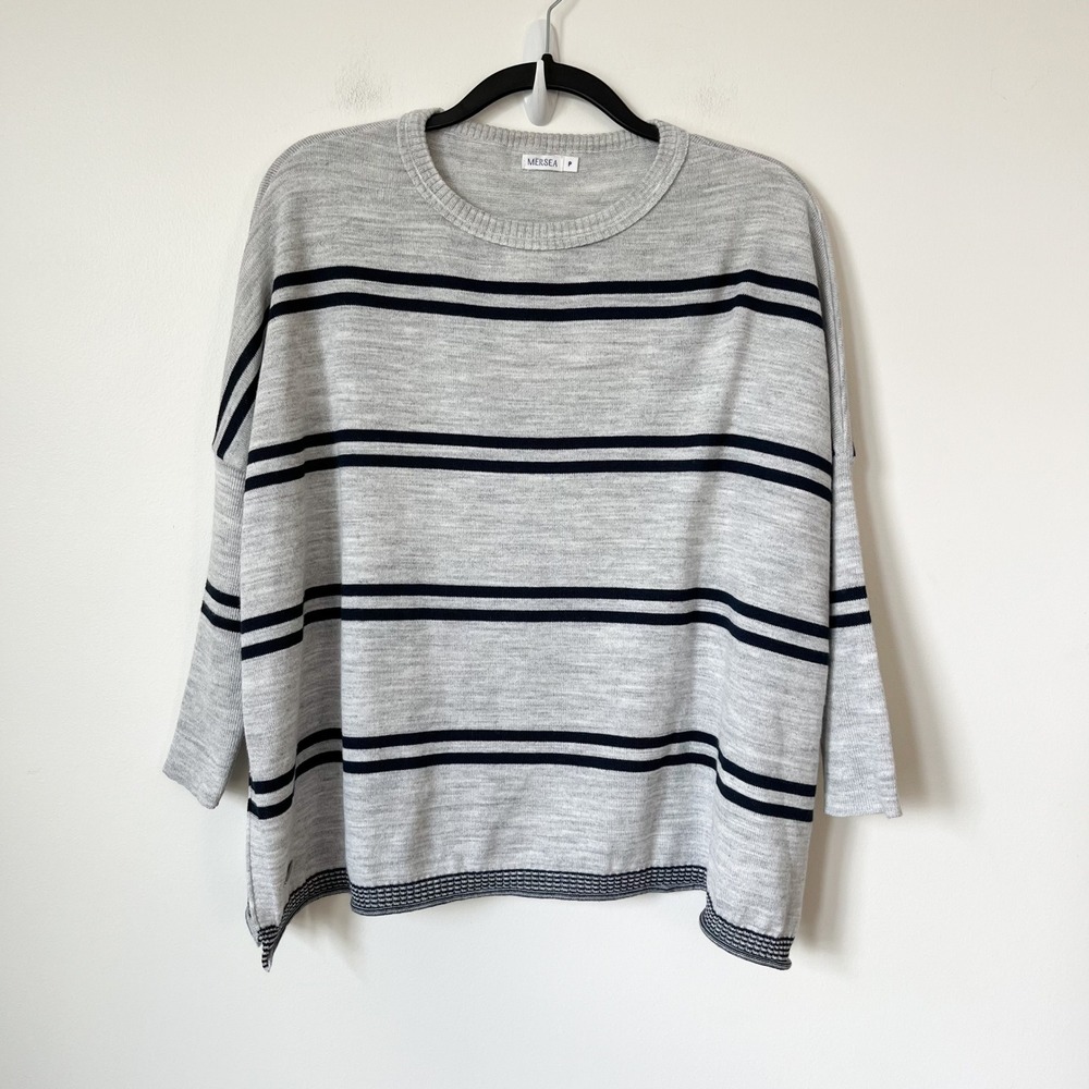 Mersea Catalina Crewneck Sweater Striped Gray Navy Womens Petite One Size